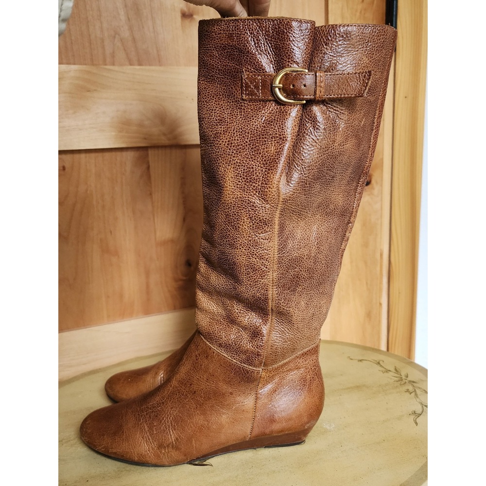 Steve Madden US 7 Brown Leather Tall Riding Boots Preppy Boho Adjustable Calf